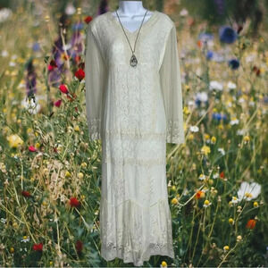 Vintage 90s April Cornell Lace Midi Dress Small RARE In Ivory Cream NWT